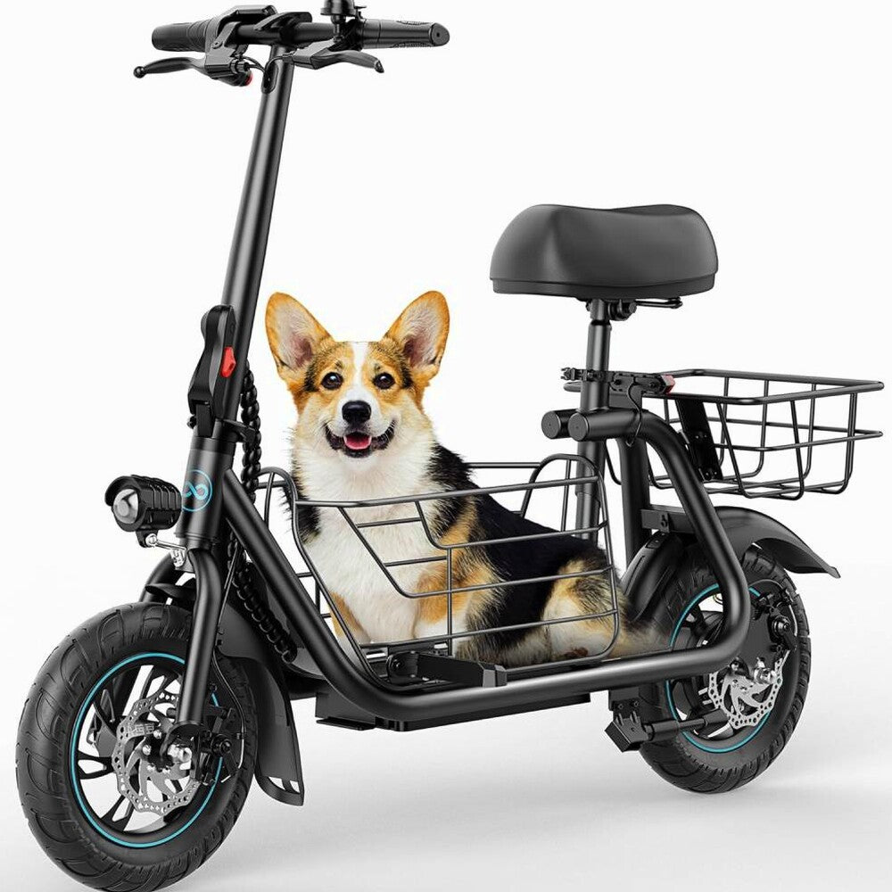 Gyroor Electric Scooter With Basket And Seat, 550W, 20 Mile Range, Black-FP9 - C1S
