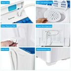 Portable Twin Tub Washer Dryer Combo With Drain Pump, 26 LBS - Blue/Gray