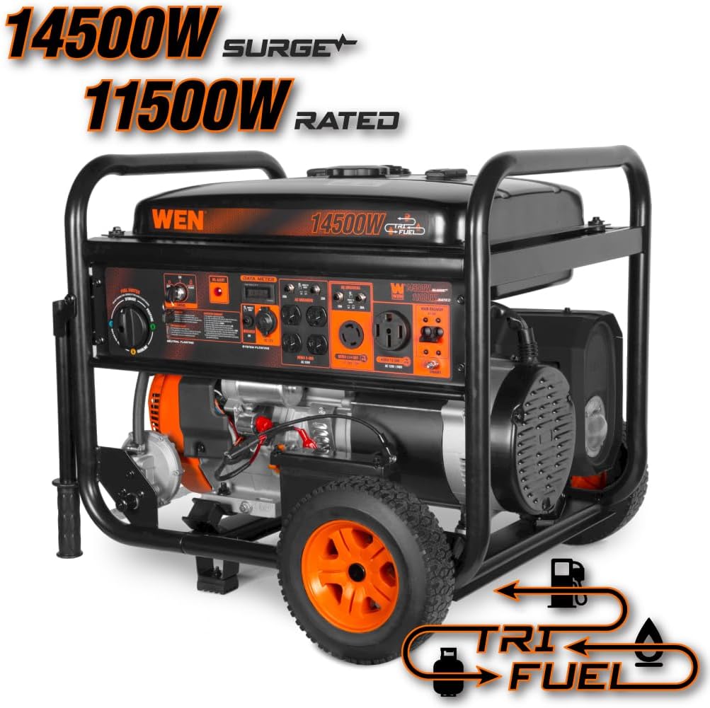 WEN 14500-Watt 120V/240V Tri-Fuel Generator With Electric Start And Wheel Kit - TF1450