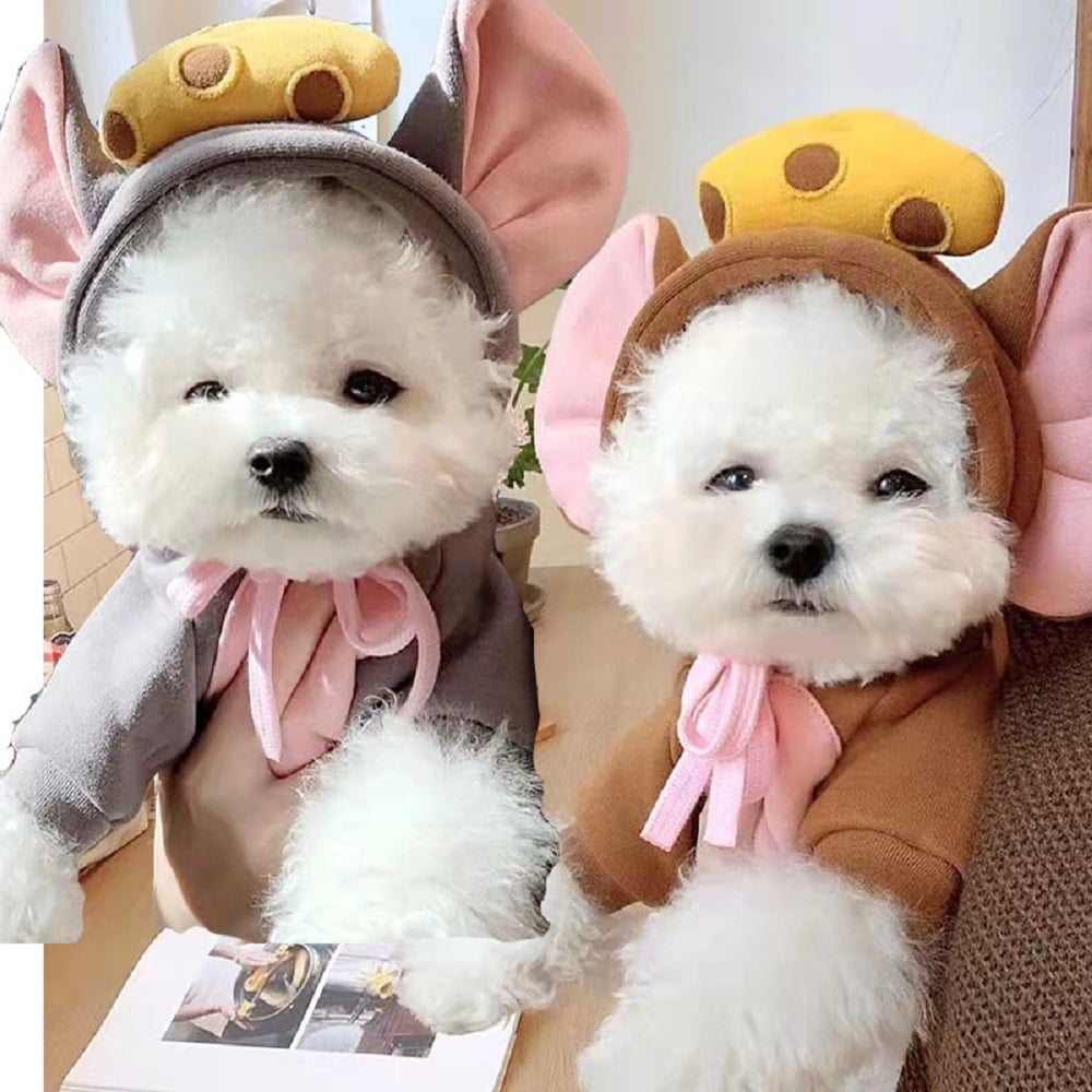 WILLED Halloween Big Ear Mouse Dog Hoodies, Cute Cheese Warm Pet Costume for Small Medium Dogs, French Bulldog, Chihuahua, S (Chest 53cm/ 20.8")