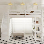 Full/Twin Loft Bed With Integrated Staircase Storage, Wardrobe And LED Lighting