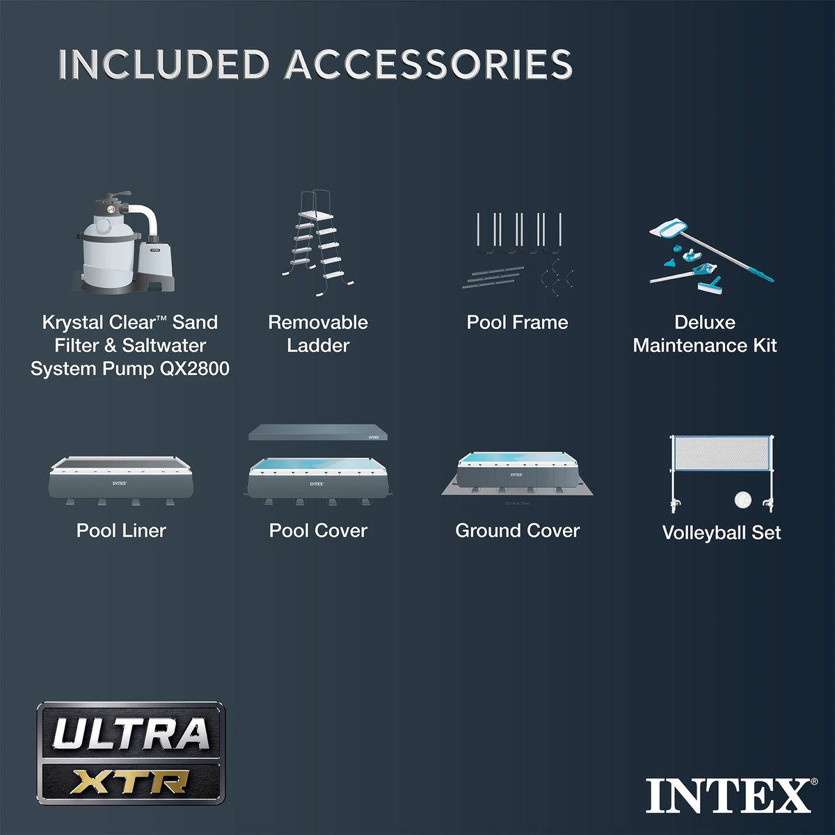 INTEX Ultra XTR Above Ground Pool 24ft x 12ft x 52in With 2 Floating Recliners And Mega Chill II Cooler