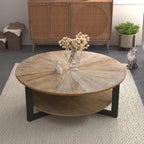 Round Coffee Table With Storage Shelf - 33.5 in