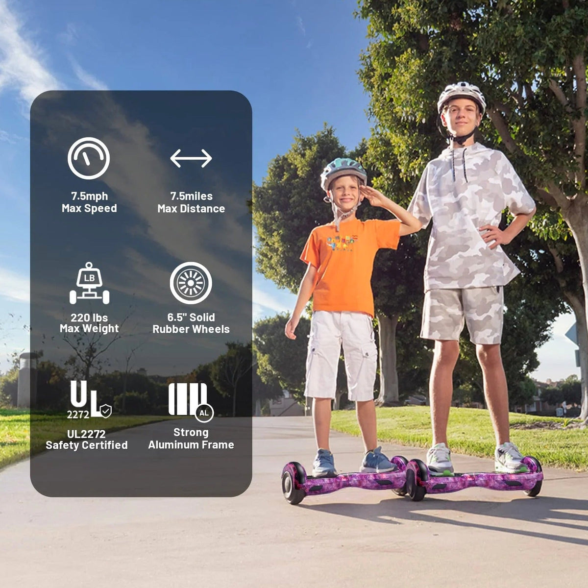 SIMATE 6.5in Self-Balancing Hoverboard With Bluetooth, LED Lights, Galaxy Purple - SIMATE Hoverboard