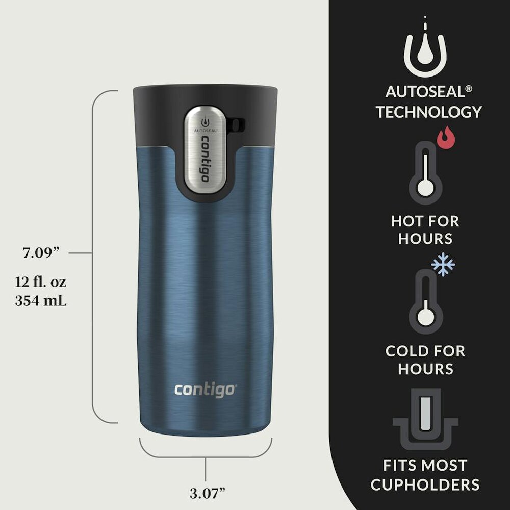 Contigo AUTOSEAL West Loop Vacuum-Insulated Stainless Steel Travel Mug With Easy-Clean Lid, 12 oz, Transparent Blueberry