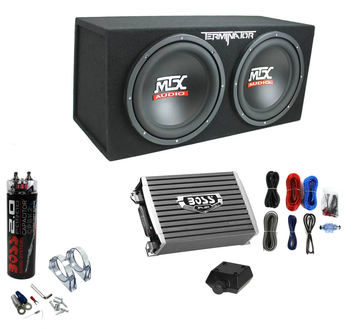 MTX Dual 12in 1200W Loaded Subwoofer Box With 1500W Amplifier And Capacitor - TNE212D