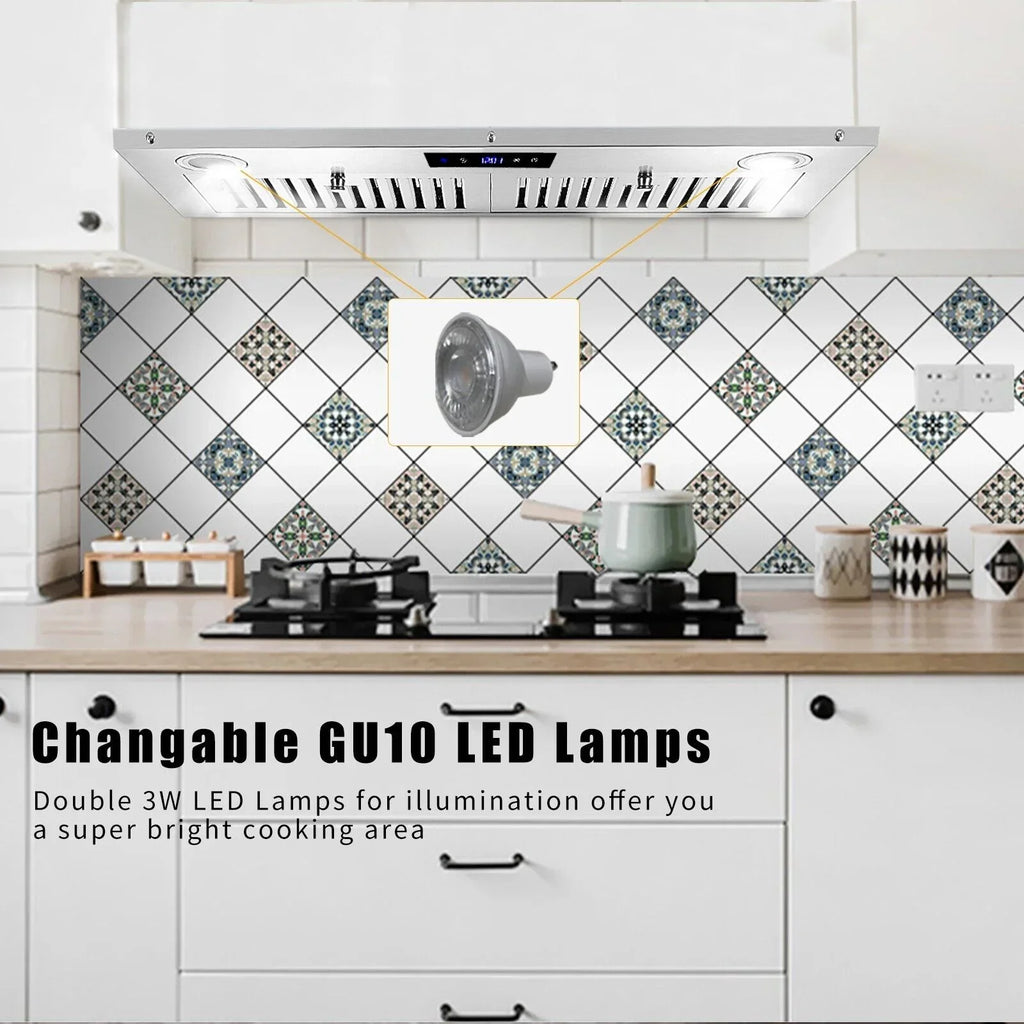 30 Inch Built-In Range Hood 800 CFM 3-Speed Touch Control