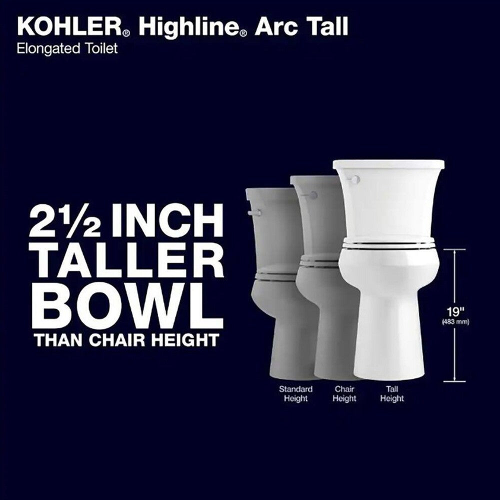 KOHLER Highline Arc Extra Tall 2-Piece Elongated Toilet, White, 1.28 GPF - 78305-0