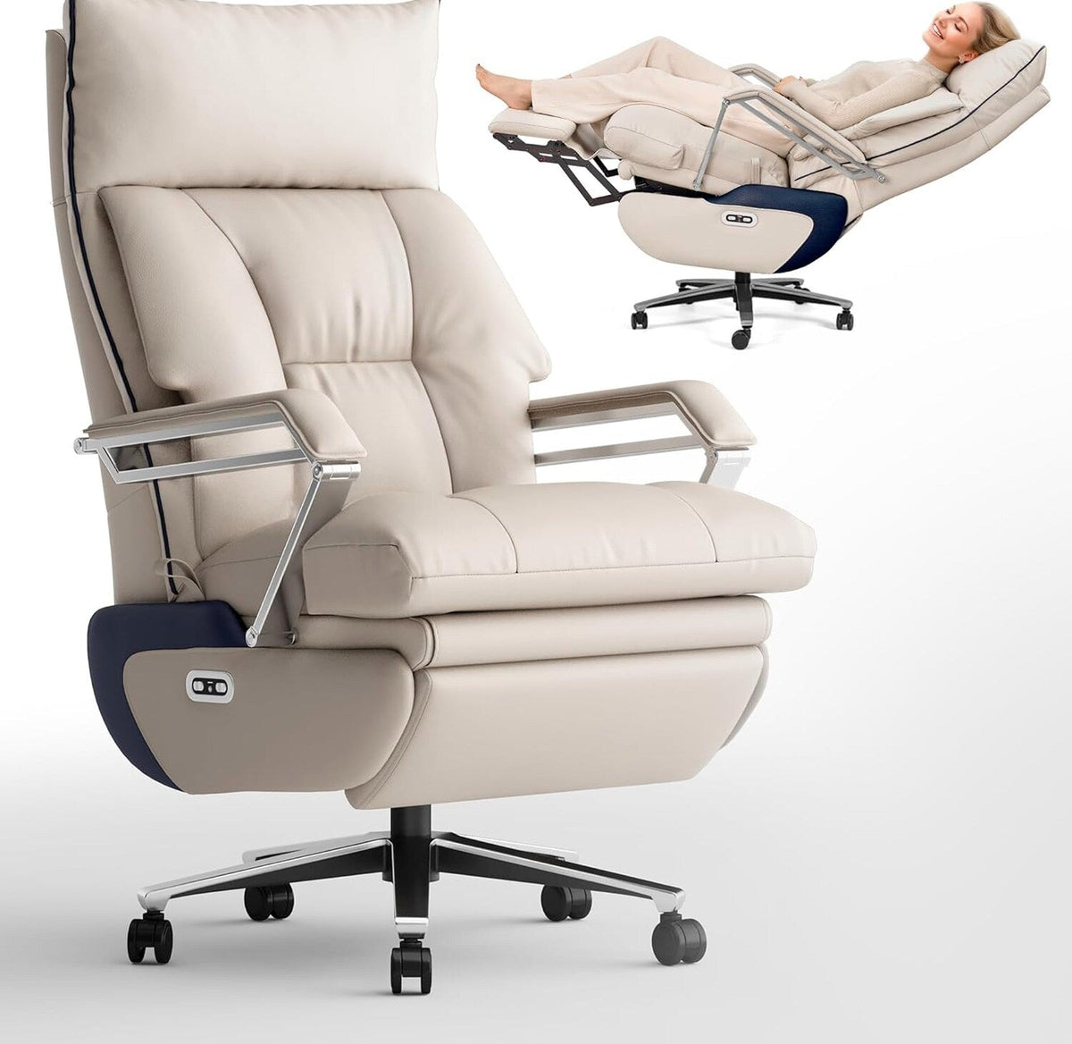 OKUP M80 Dual Motor Executive Office Chair With Footrest, 420lbs, Beige