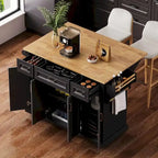 Rubberwood Rolling Kitchen Island Cart, 54.1L x 29.5W x 35.9H, 4 Doors, 3 Drawers