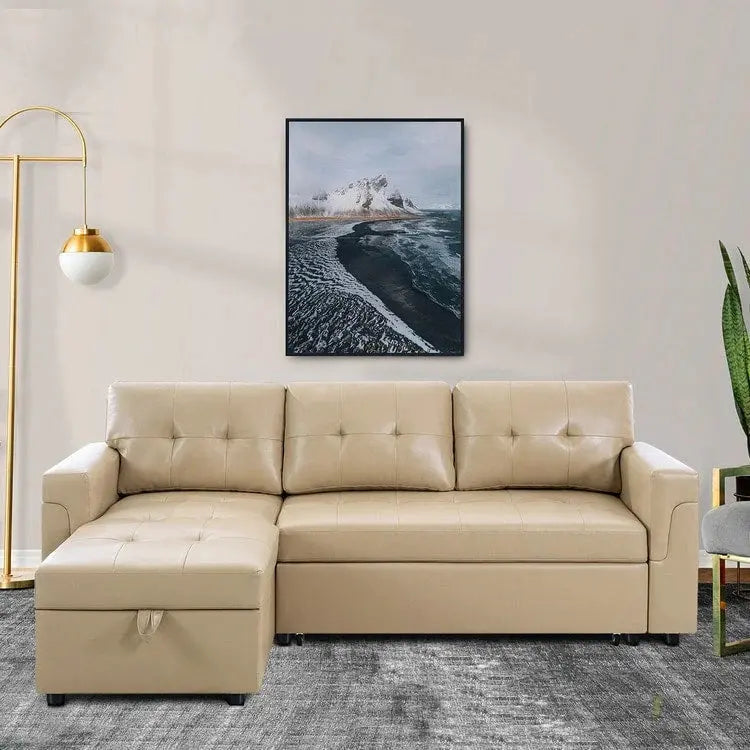 Convertible Modular Sleeper Sectional Sofa With Reversible Storage Chaise
