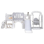 Keezi 4-In-1 Outdoor Play Set With Slide, Swing, Basketball Hoop And Football Ring - Grey And White, 246CM x 147CM x 106.5CM