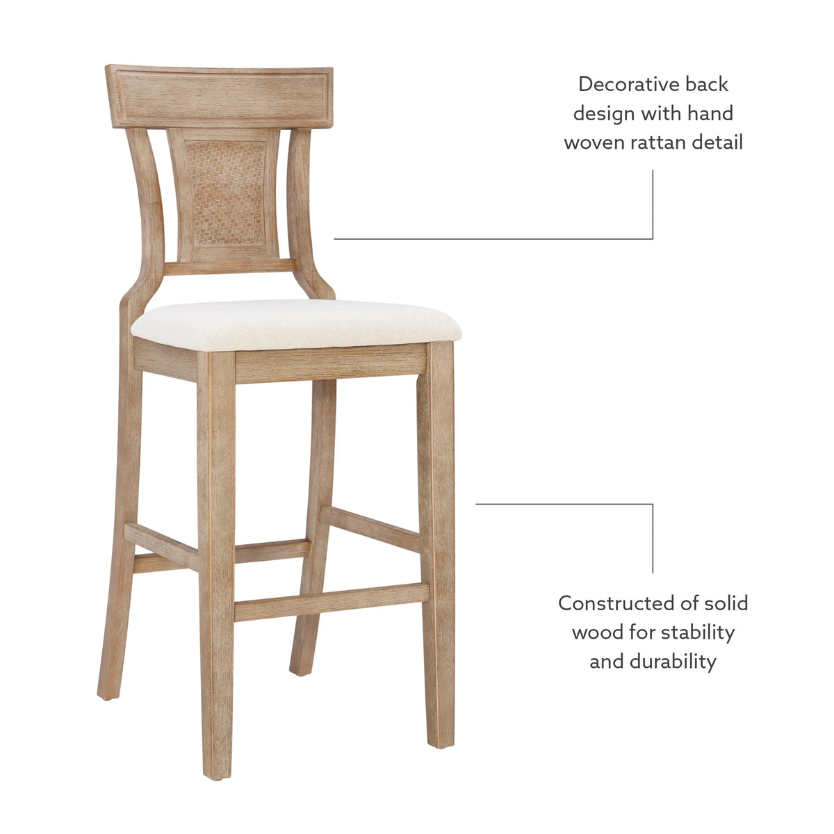 Linon Bar Stool 30 inch Rustic Brown Finish With Beige Fabric - Rylan