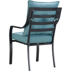 Hanover Lavallette 5-Piece Patio Dining Set With Ocean Blue Chairs, 52-Inch Round Glass Table, 9-Ft Umbrella And Base