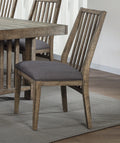 Rustic Design Wooden Side Chairs 6pc Set With Padded Gray Fabric Seats - Natural Weathering Look