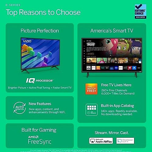 VIZIO 40-Inch D-Series Full HD 1080p Smart TV With AMD FreeSync Apple AirPlay - D40F-J09