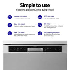 Devanti Freestanding Dishwasher, 60cm Wide, 14-Place Setting, Silver - BDW-14-FS5201G-SS