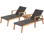 Acacia Wood Rattan Patio Chaise Lounge Chair Set With Folding Side Table