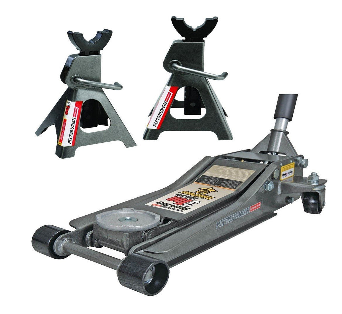 Pittsburg 3 Ton Low Profile Steel Floor Jack With Rapid Pump Quick Lift