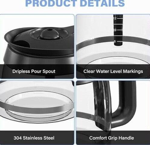 12-Cup Coffee Pot Replacement Carafe Compatible With Ninja Coffee Brewer CE251 CE201 CE201C CE200 CE200C - XGLSLID200