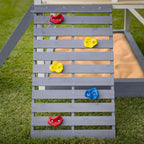 ROVO Wooden Tower Cubby House With Slide, Sandpit, Climbing Wall And Tic-Tac-Toe Panel, Grey, 236 x 176 x 248cm - PLYCBHRV4GYA