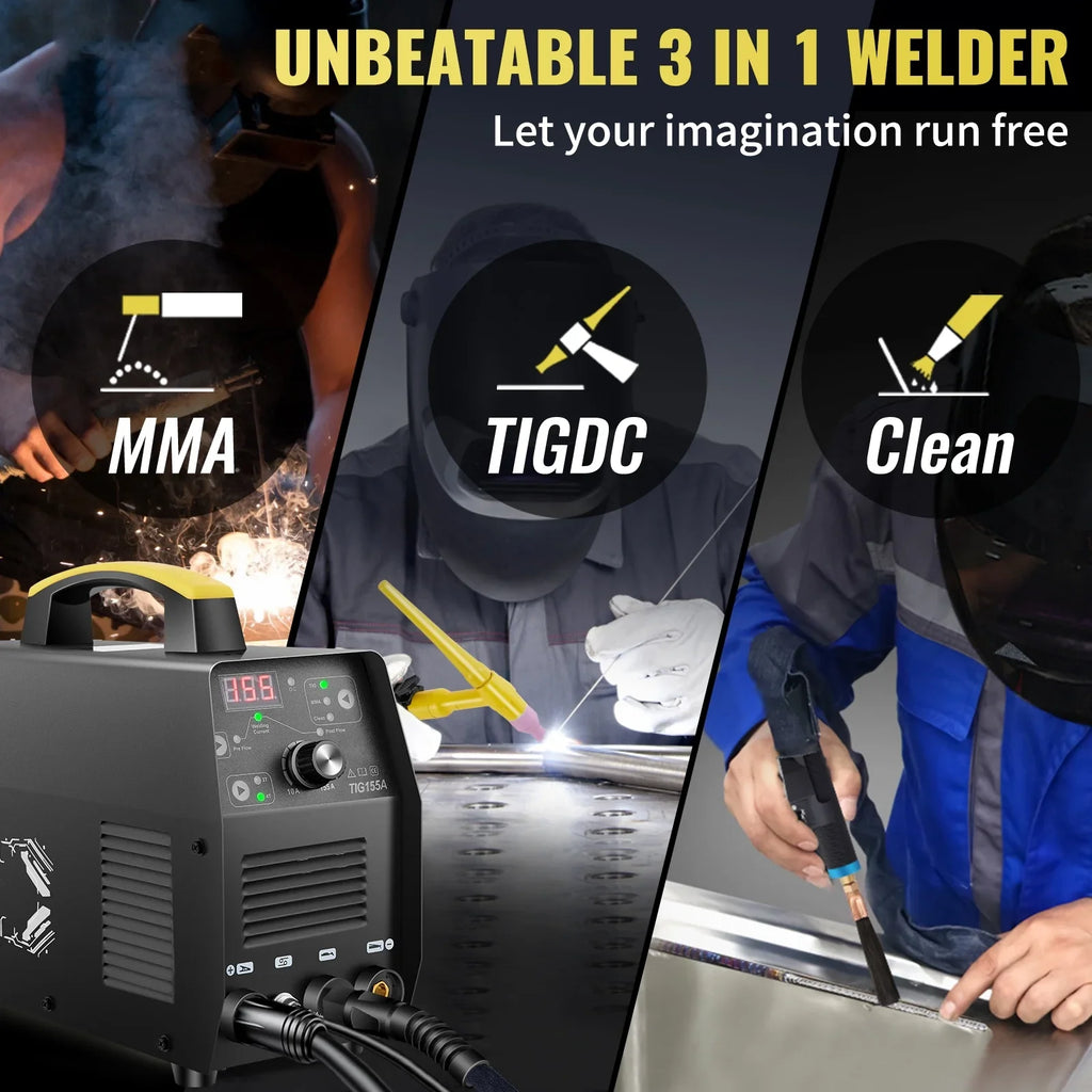 SKYSHALO 155Amp 3-in-1 TIG Welder, 110V High Frequency TIG/Stick/Clean Welding Machine