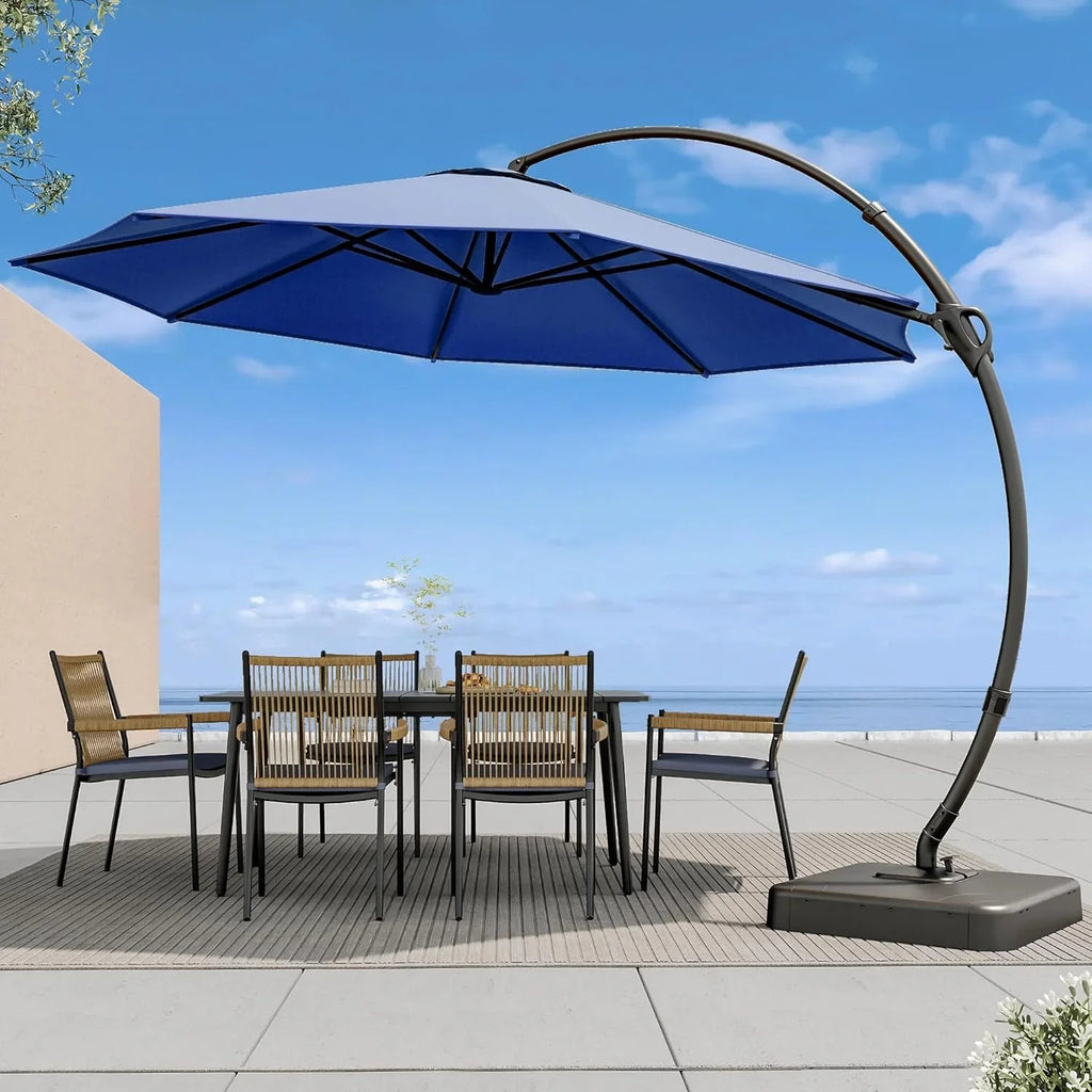 LAUSAINT HOME 11 FT Beige Curvy Cantilever Patio Umbrella With Base