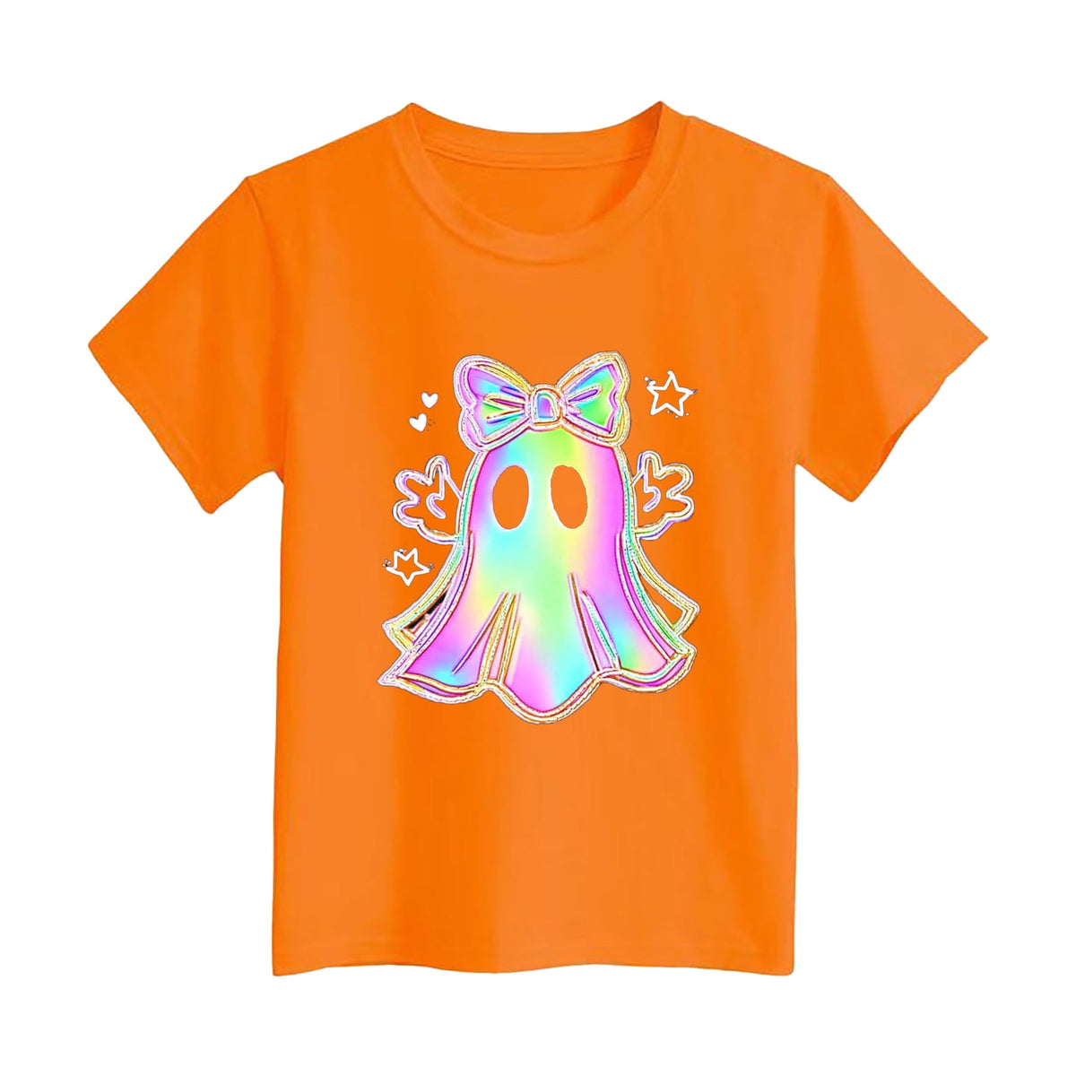 CAUYDY Halloween Ghouls Ghost Retro Girl Kids T-Shirt Graphic Tshirt Little Kids Fall Short Sleeve Tee Tops(Orange, 8-9 Y)