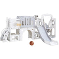 Keezi 4-In-1 Outdoor Play Set With Slide, Swing, Basketball Hoop And Football Ring - Grey And White, 246CM x 147CM x 106.5CM