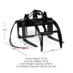 Titan Attachments Hydraulic Skid Steer Pallet Fork Grapple, 48in Fork Blades, 1/2in Steel Frame - V2