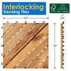 TrumanPick 27 PCS Interlocking Acacia Wood Deck Tiles, 12 in L x 12 in W, Brown Diagonal