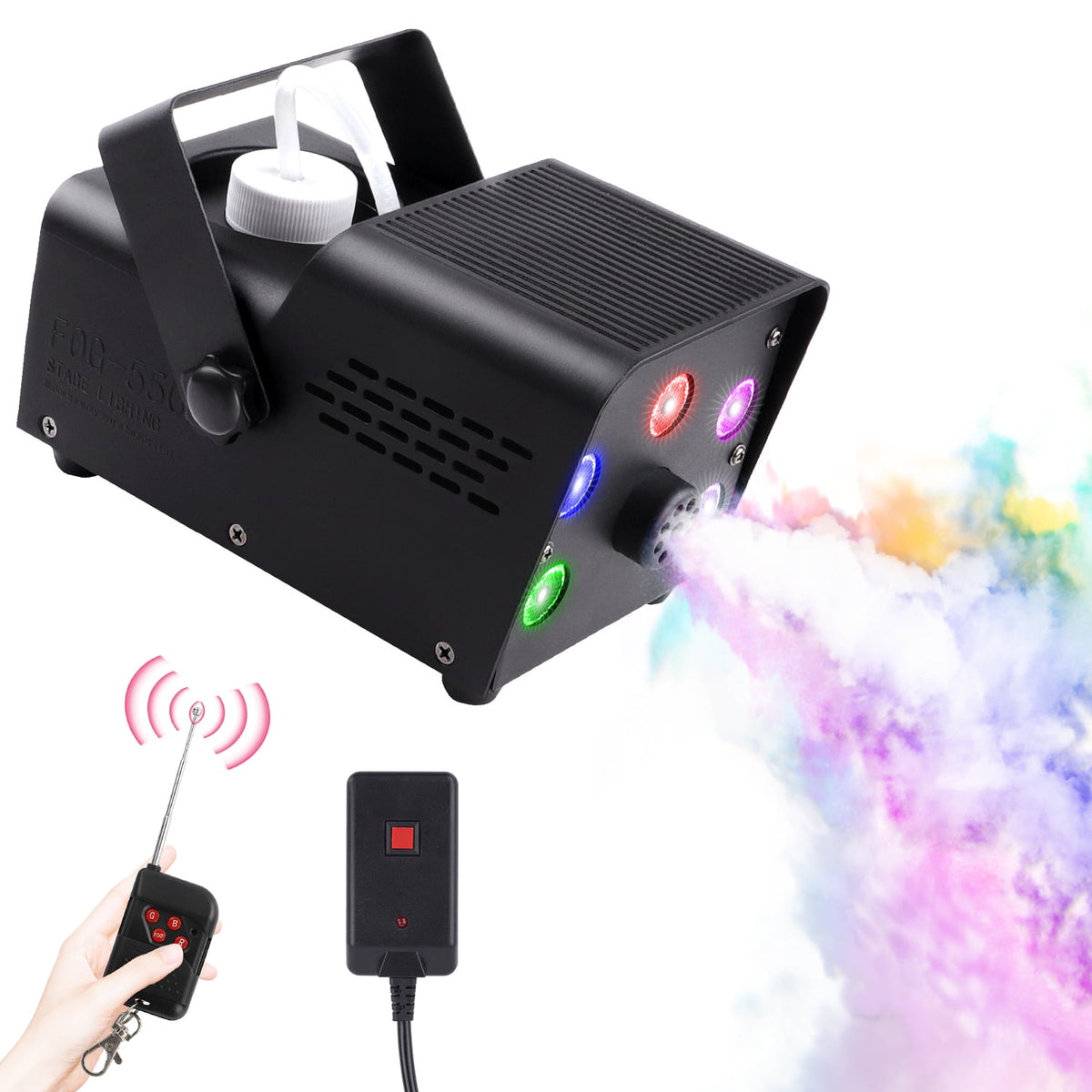 Fog Machine Smoke 550W 5 three-in-one RGB Light Beads Smoke Machine with Remote Control for Party Stage