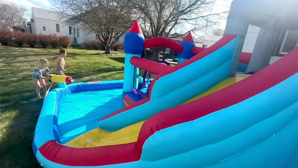 ROOJER 8-in-1 Kids Inflatable Bounce House Water Park With 450W Blower, 2 Water Cannons, Crocodile Sprinkler - B0C2HLK2R4