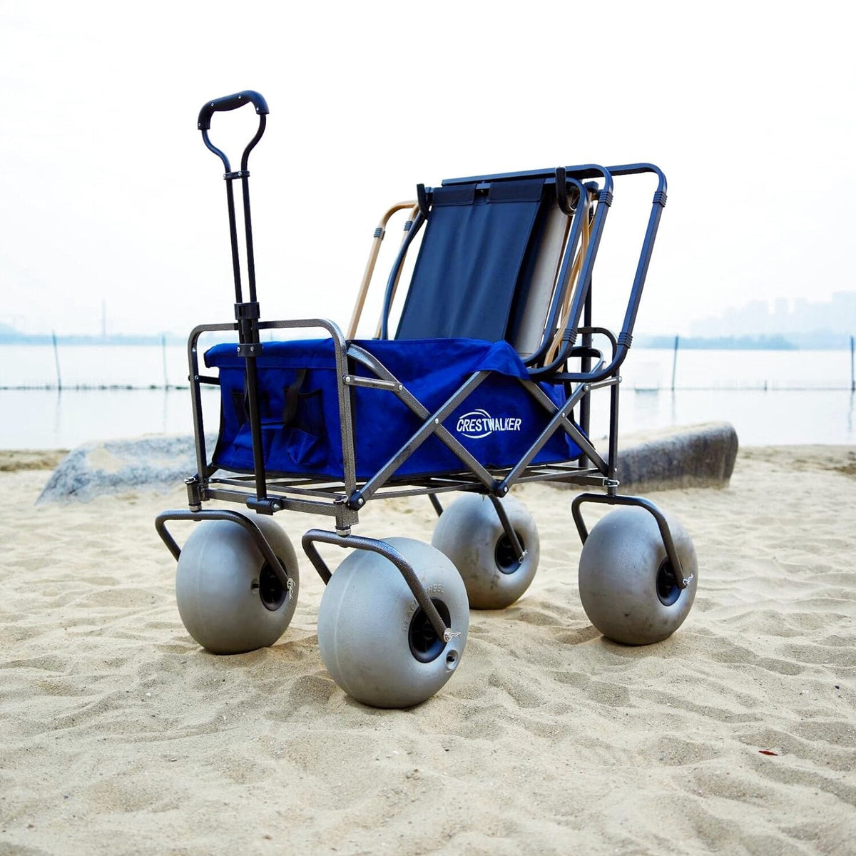 CRESTWALKER Beach Cart With 13in Balloon Wheels, Chair Racks And Pump - Beach Wagon
