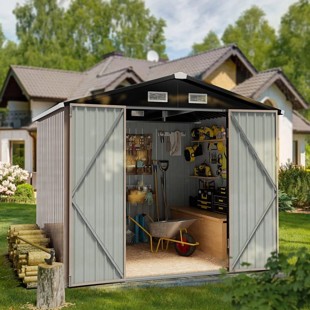 Aoxun Outdoor Storage Shed 6.4x4 FT Brown