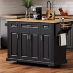 Rubberwood Rolling Kitchen Island Cart, 54.1L x 29.5W x 35.9H, 4 Doors, 3 Drawers