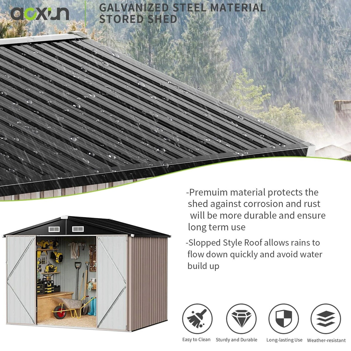 Aoxun Outdoor Storage Shed 6.4x4 FT Brown