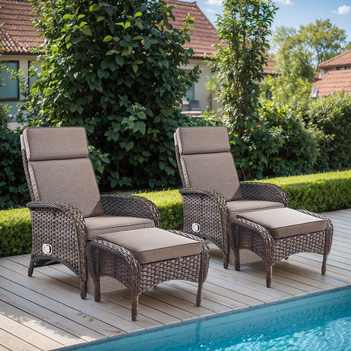 OPOHORO Outdoor Recliner Chair With Cushion, Beige, 1-Pc