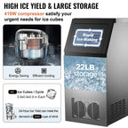 SKYSHALO 110V Commercial Ice Maker, 120lbs/24h, 29lbs Storage, 5x9 Cubes, Stainless Steel