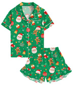 Aideaone Girls Satin Pajama Set Short Sleeve Button Down Silk Sleepwear 2 Piece Summer Loungewear for Child Girl 6-14Y