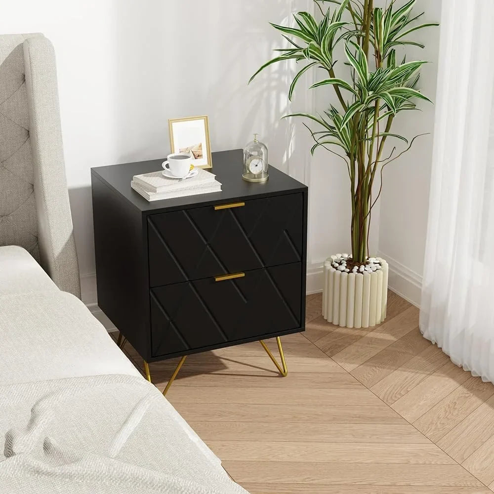 RSJIWOGZ Black Nightstand With 2 Drawers 17.7 in W