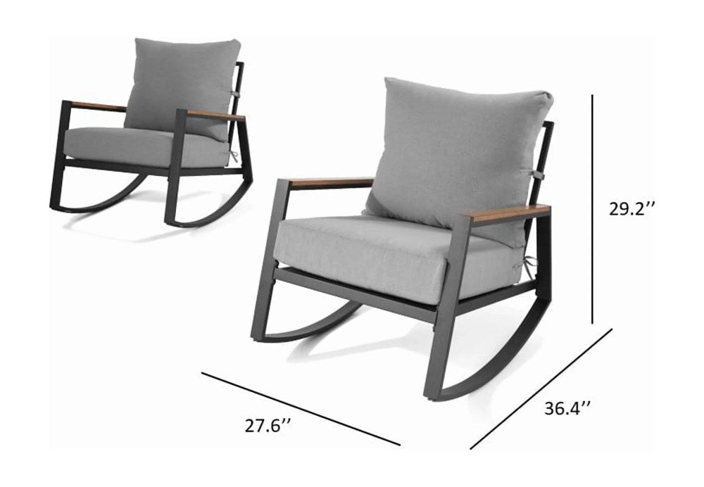 Better Homes & Gardens Marlow Outdoor Patio Rocking Chairs 2 Pack Black Frame Gray Cushion