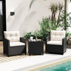 Tangkula 3-Piece Patio Rattan Conversation Set With Cushions And Glass-Topped Coffee Table