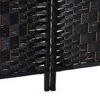 6 Ft Tall Four-Panel Wicker Weave Room Divider, Black Wood Privacy Screen