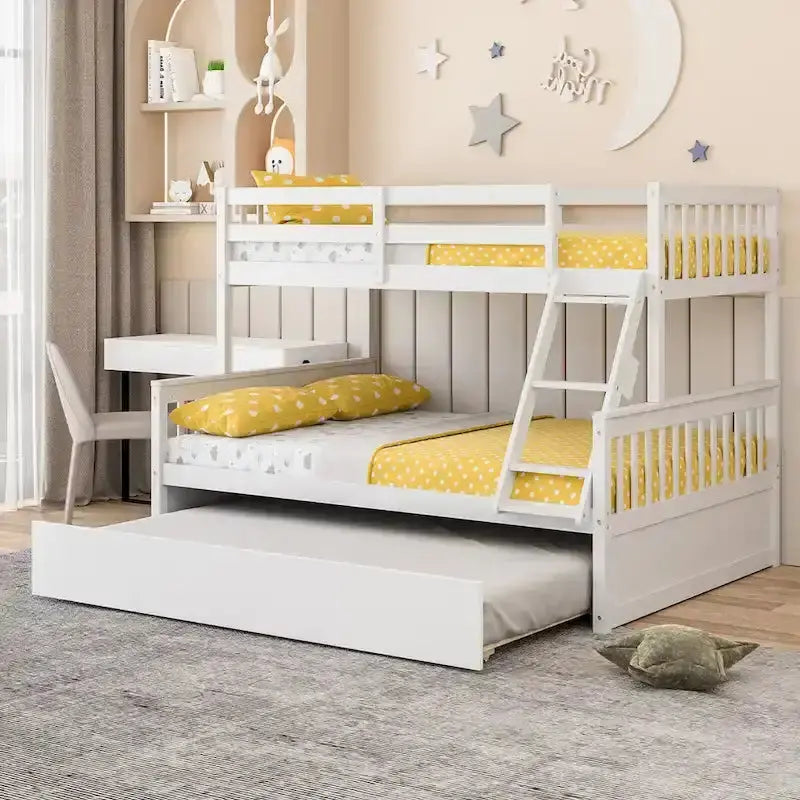 Gymax Twin-Over-Full Bunk Bed With Convertible Twin Trundle - Espresso/White