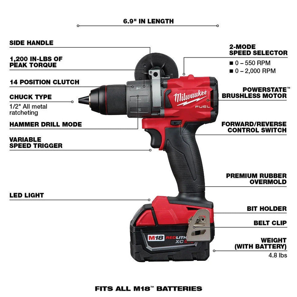 Milwaukee M18 FUEL Lithium-Ion Brushless Cordless 7 Tool Combo Kit 5.0 Ah 18V - 2998-27