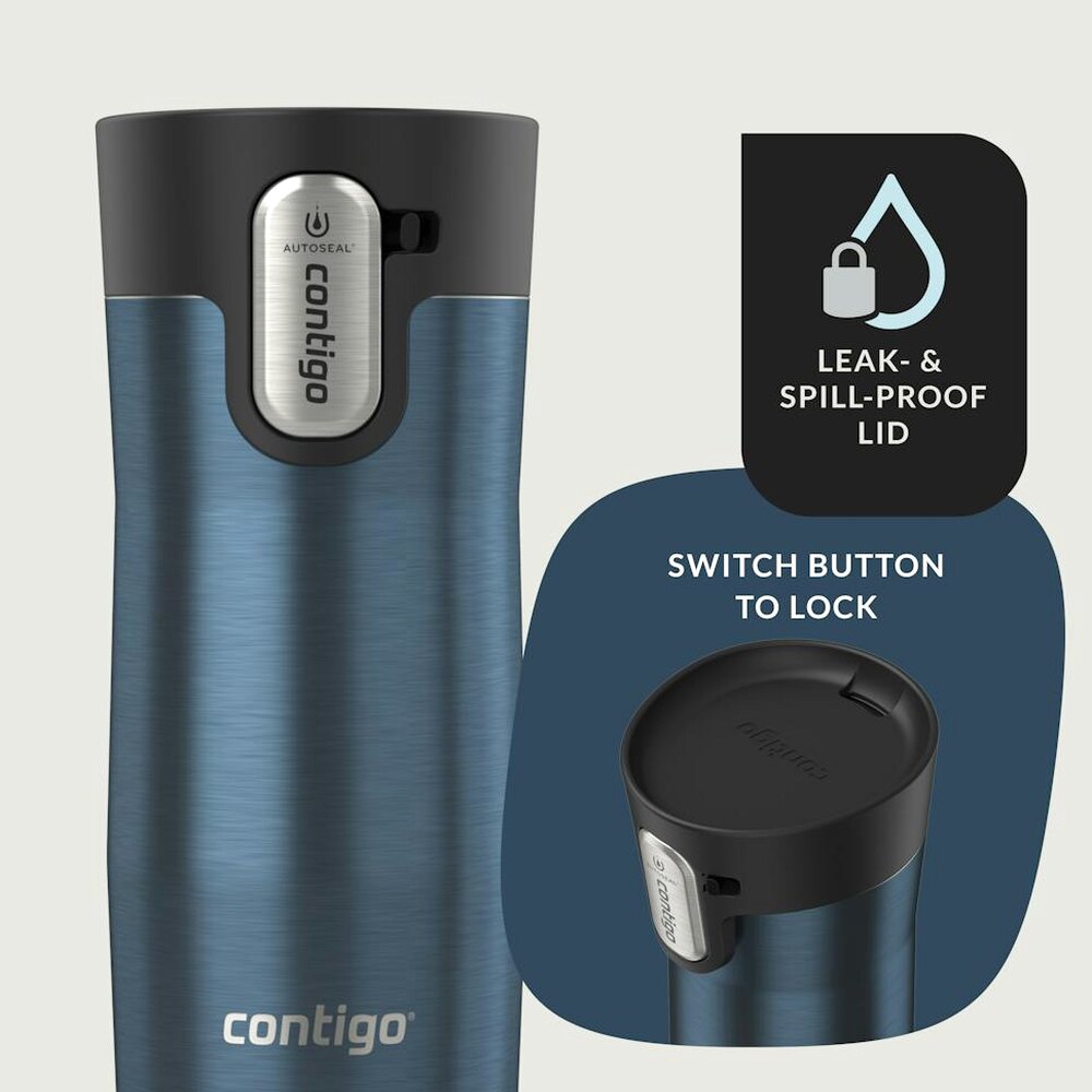 Contigo AUTOSEAL West Loop Vacuum-Insulated Stainless Steel Travel Mug With Easy-Clean Lid, 12 oz, Transparent Blueberry