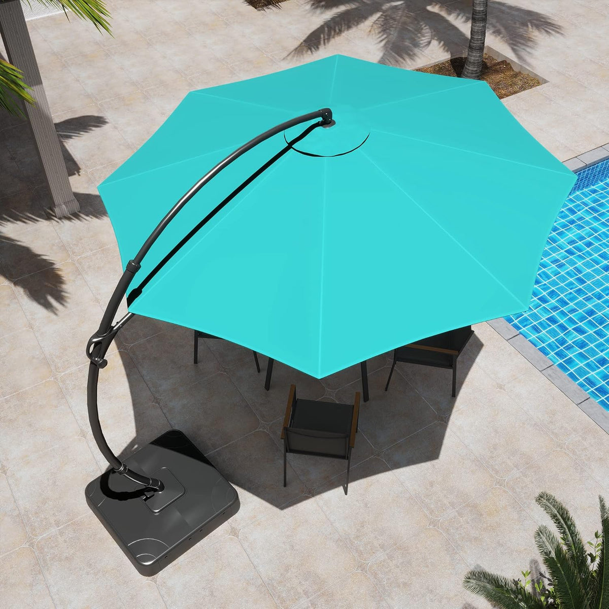 LAUSAINT HOME 11 FT Beige Curvy Cantilever Patio Umbrella With Base
