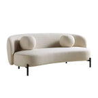 Beige Linen-Blend Curved 3-Seater Sofa With Ball Cushions, W 81.9 x D 37 x H 30.7 in - A120