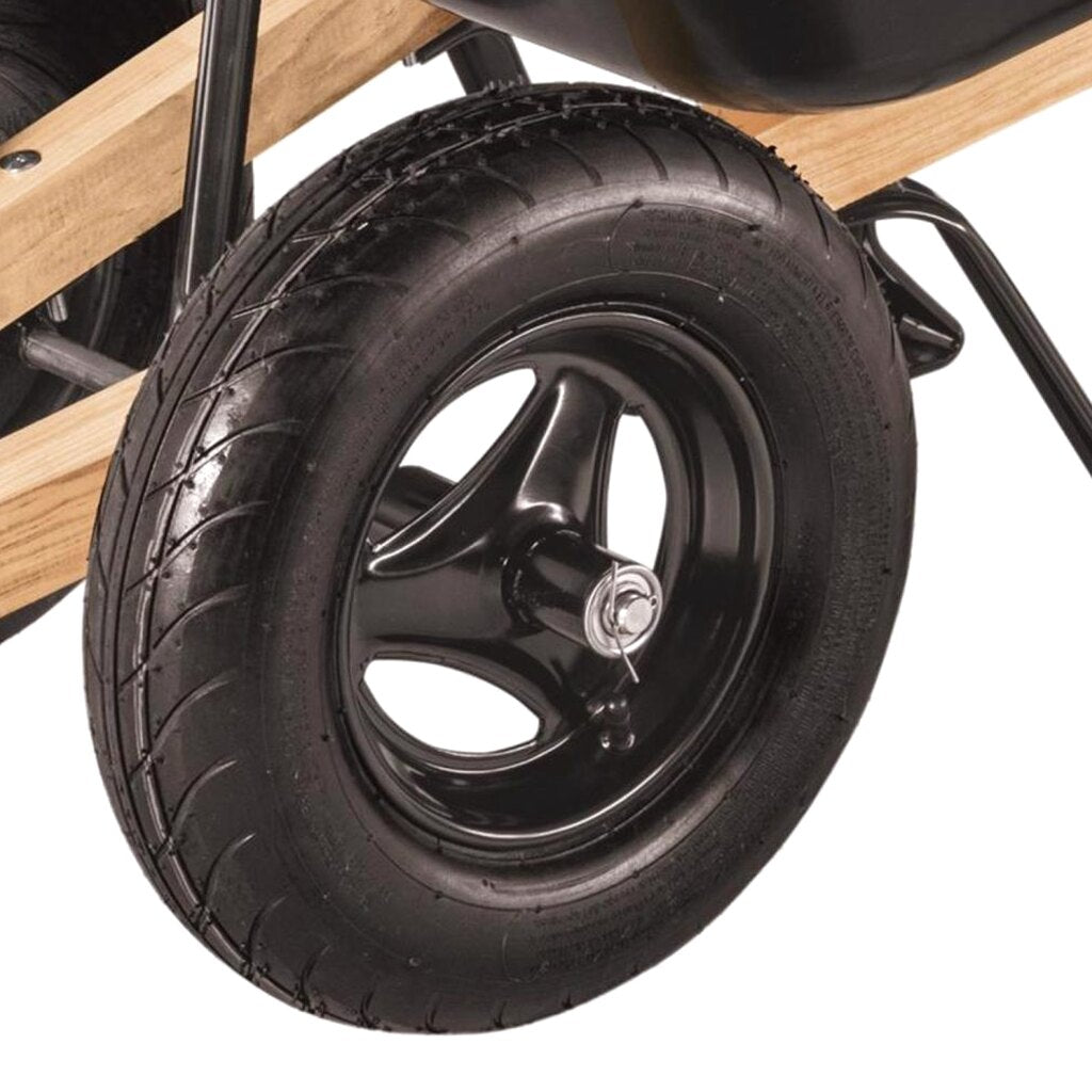 Poly Wheelbarrow 10 Cu Ft Black With Dual 16-Inch Pneumatic Tires And Hardwood Handles